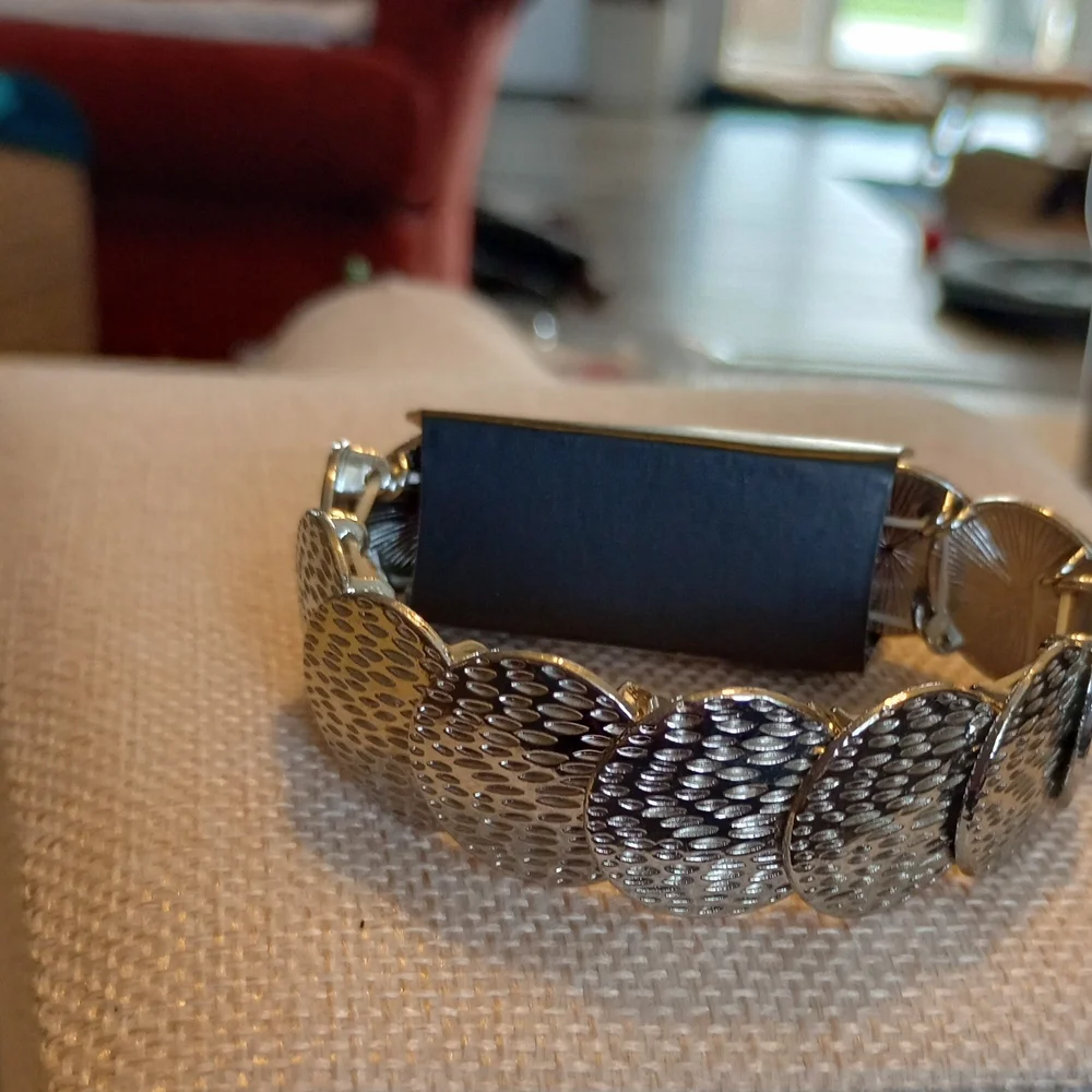 Silver Stretch Bracelet with Textured Disks